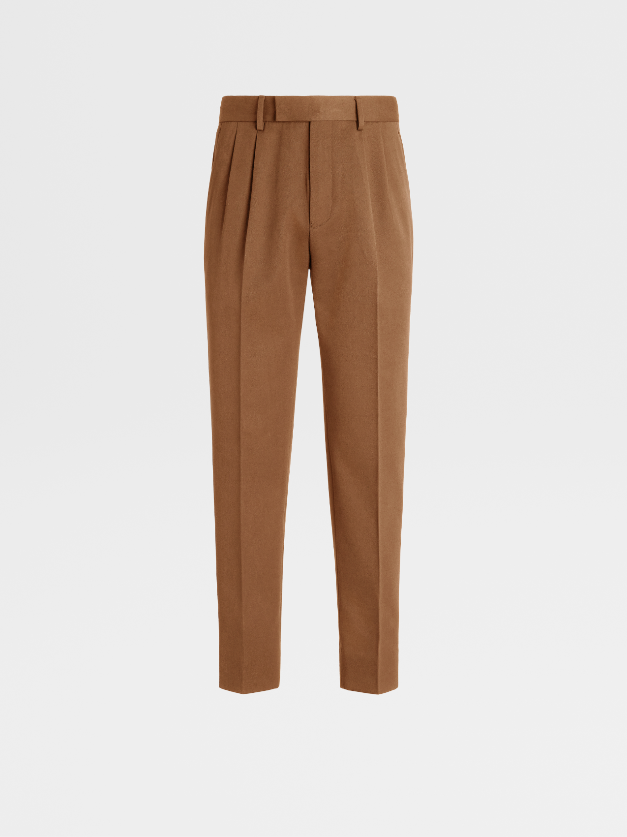 Vicuna Color Cotton and Wool Double Pleat Pants
